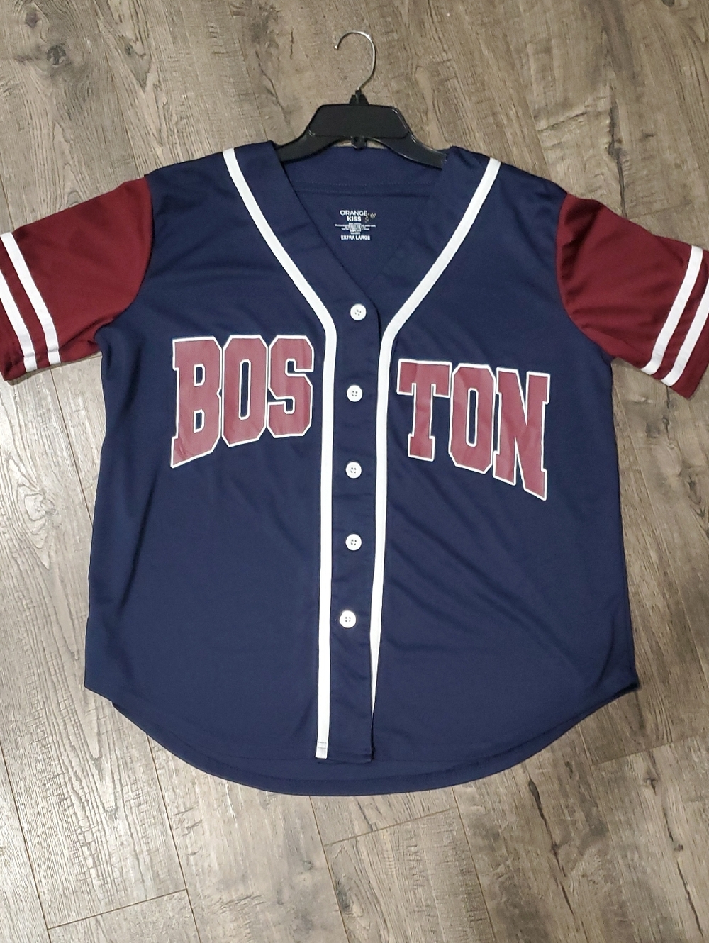 Boston Contrast-Sleeve Baseball Jersey - Navy and Maroon